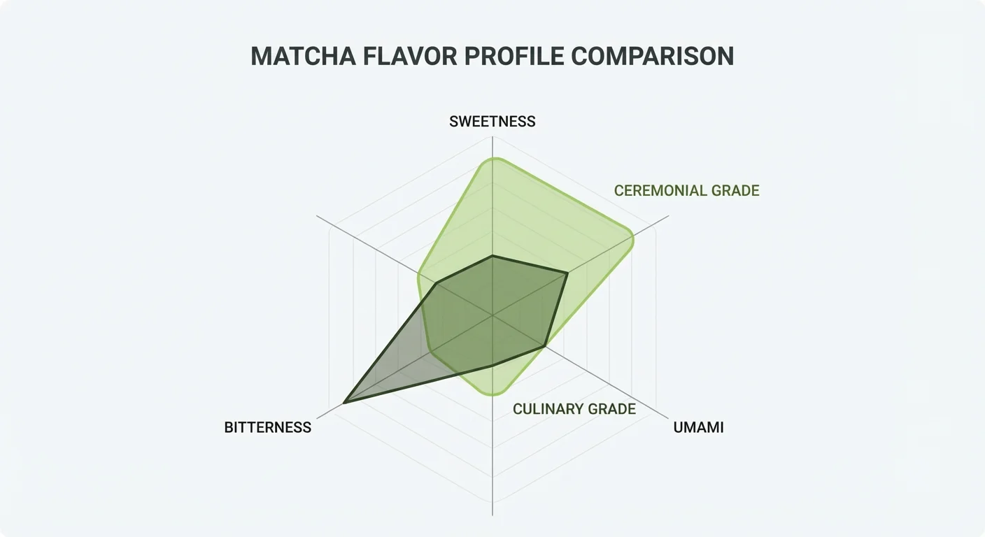 Matcha flavor wheel chart showing the balance of sweetness, umami, and bitterness.
