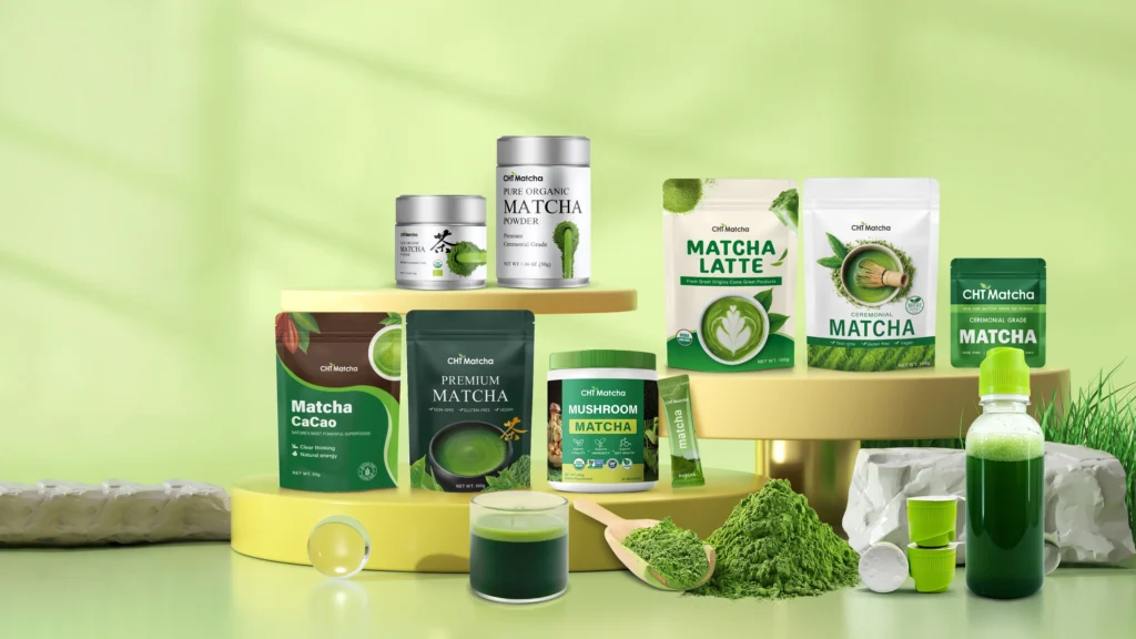 Eigenmarken-Matcha in kundenspezifischen Verpackungen und Großhandelsfässern