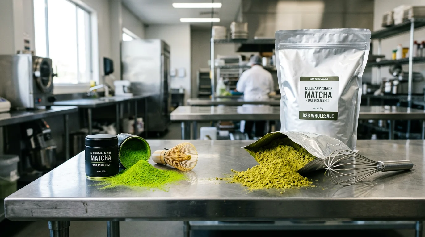 Side by side comparison of vibrant ceremonial grade matcha and culinary grade matcha powder
