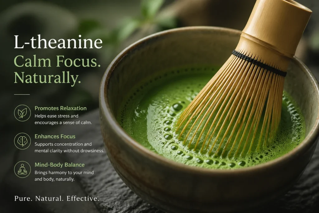 Close-up of vibrant green ceremonial grade matcha being prepared with a traditional bamboo whisk.
