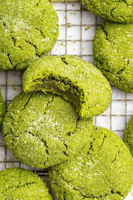 Matcha green tea cookies showing the distinctive vibrant green color achieved through proper formulation and temperature control