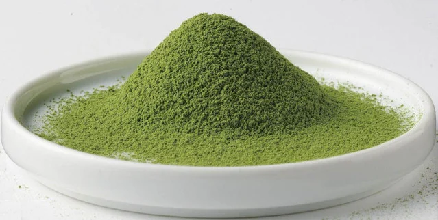 Bulk industrial matcha powder showing the scale of B2B matcha supply for food manufacturing with proper packaging and labeling