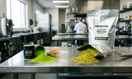 Side by side comparison of vibrant ceremonial grade matcha and culinary grade matcha powder